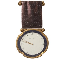 Vintage French Guilloche and Gilt Bronze Henri Blanc Chevron Pendant Clock