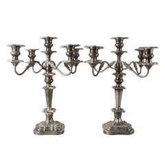 Pair of Antique English Five-Light Silverplate Candelabra, Hallmarked