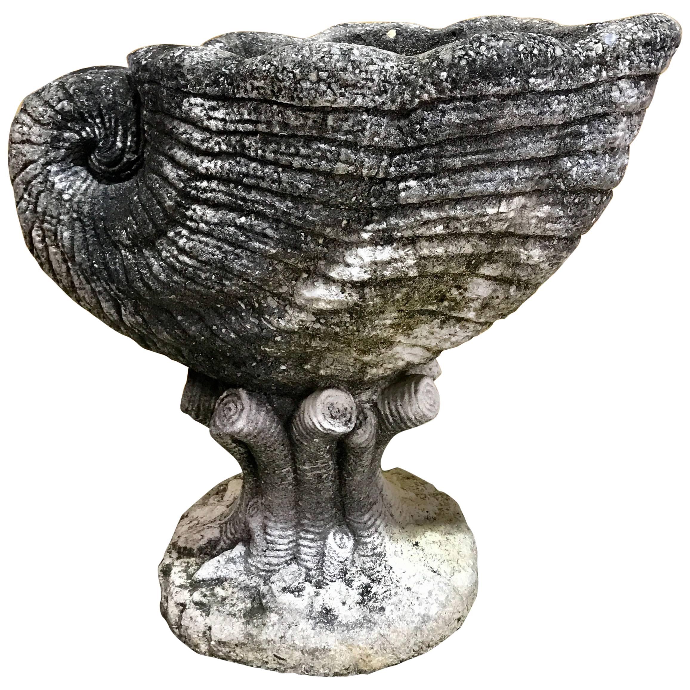 Vintage Cast Stone Nautilus Shell Planter