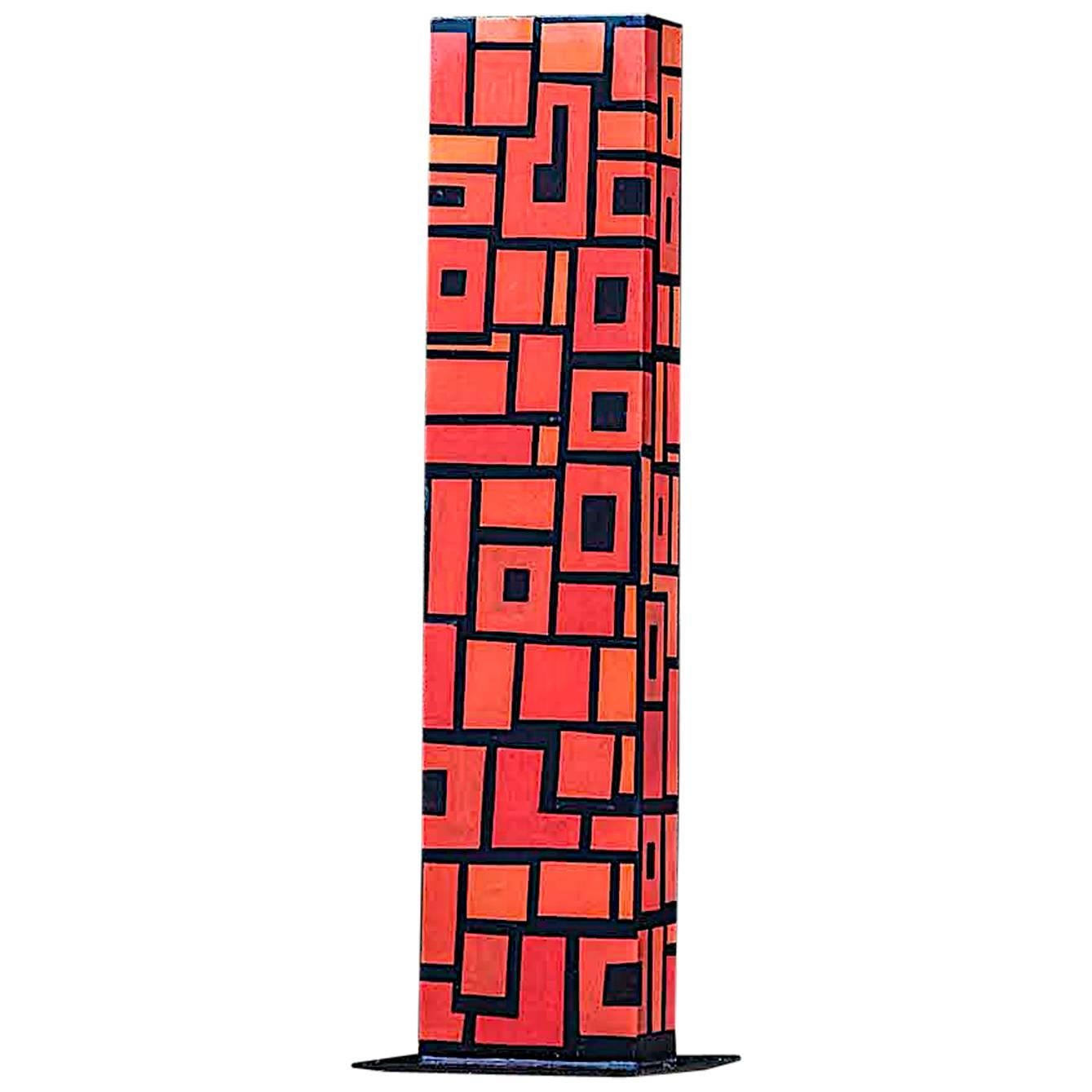 Contemporary Outdoor Large Abstract Steel Painted Sculpture, Model Totem