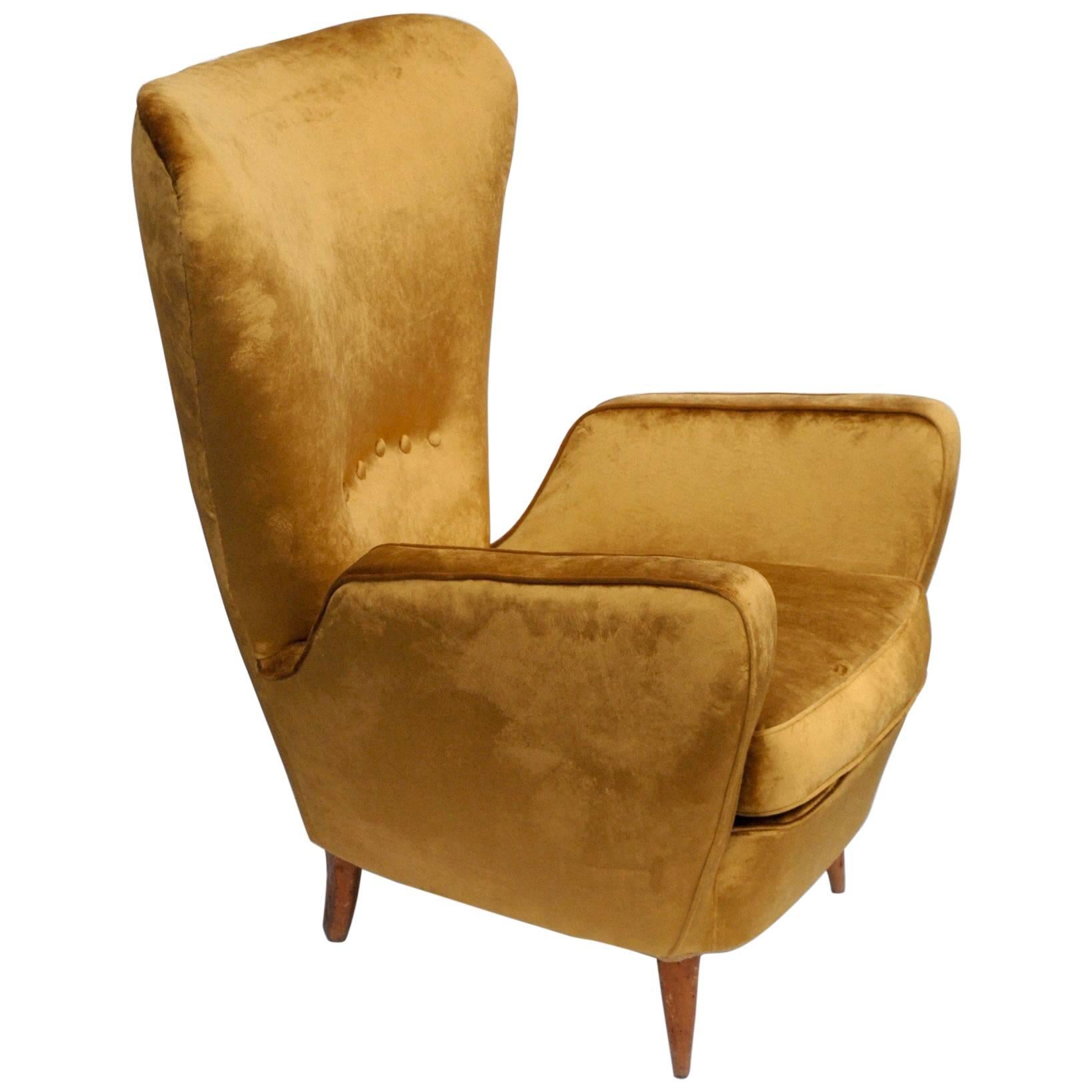 Sala Madini for Galimberti Cantu Armchair 1950s, Fully Restored, Gold Velvet