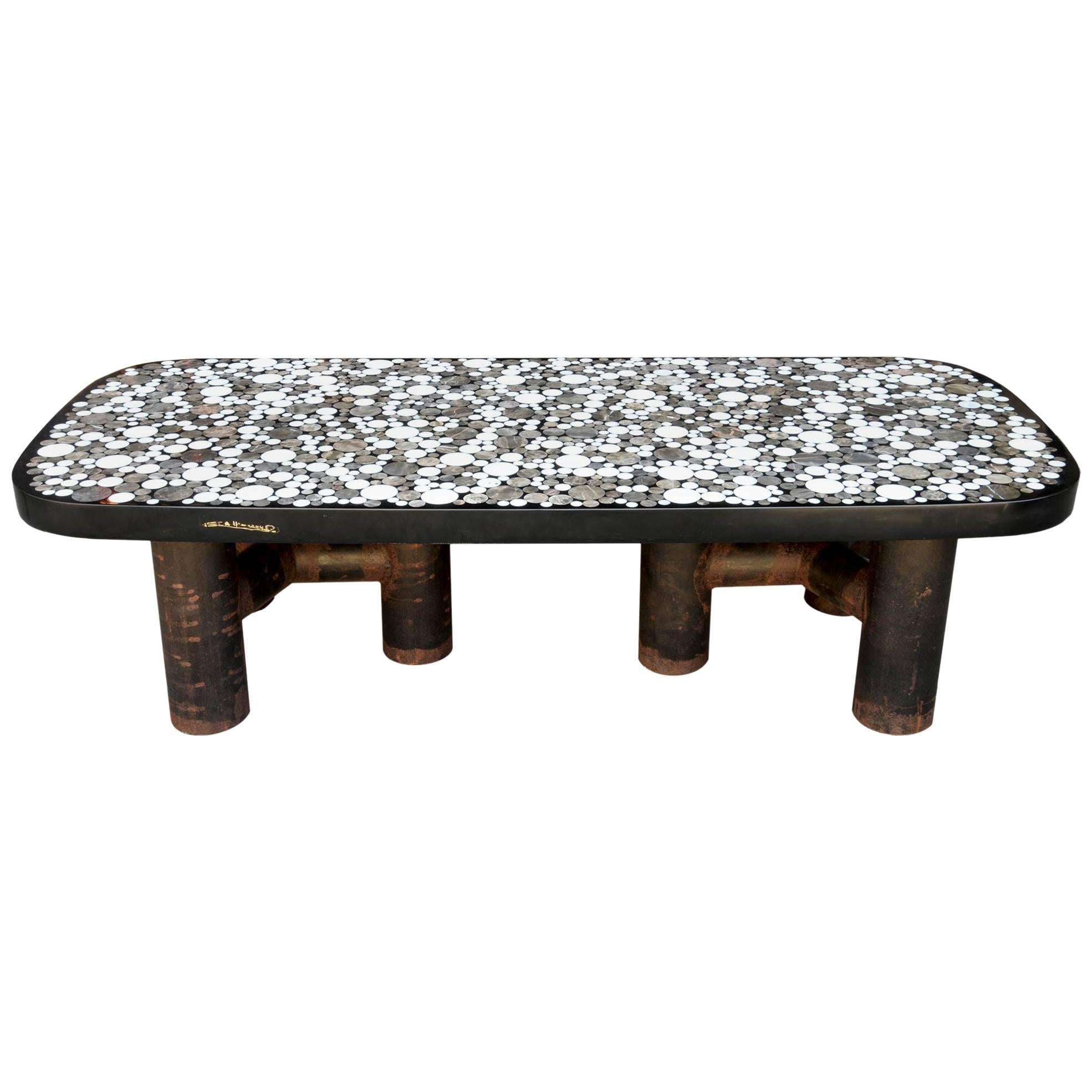 Etienne Allemeersch, Coffee Table in Round Marble Marquetry, 1970s For Sale