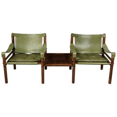 Rare Pair of Arne Norell Lounge Chairs with Table From Sweden, circa 1970