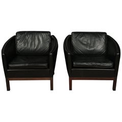 Pair of Leather Lounge Chairs Designed by Illum Wikkelso, circa 1970