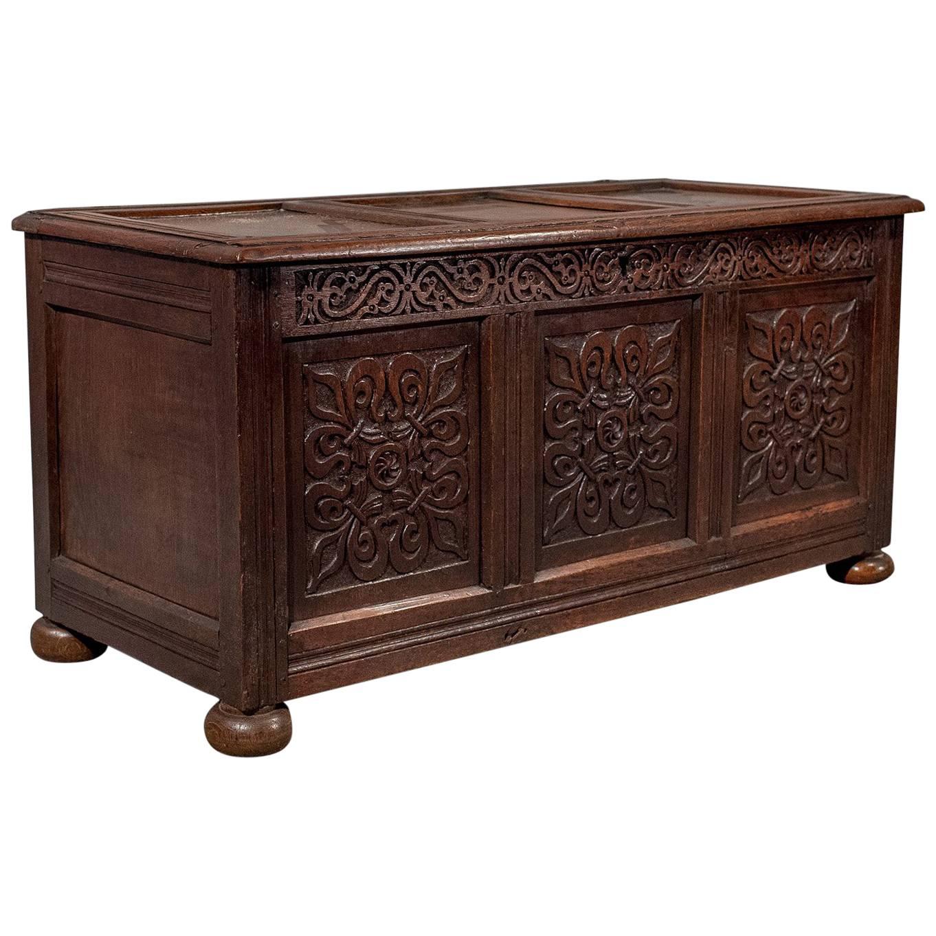 Antique Coffer, English Oak Joined Chest, Queen Anne, circa 1700
