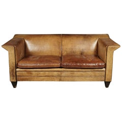 Rare Midcentury Leather Sofa With Profiled Arms and Feet