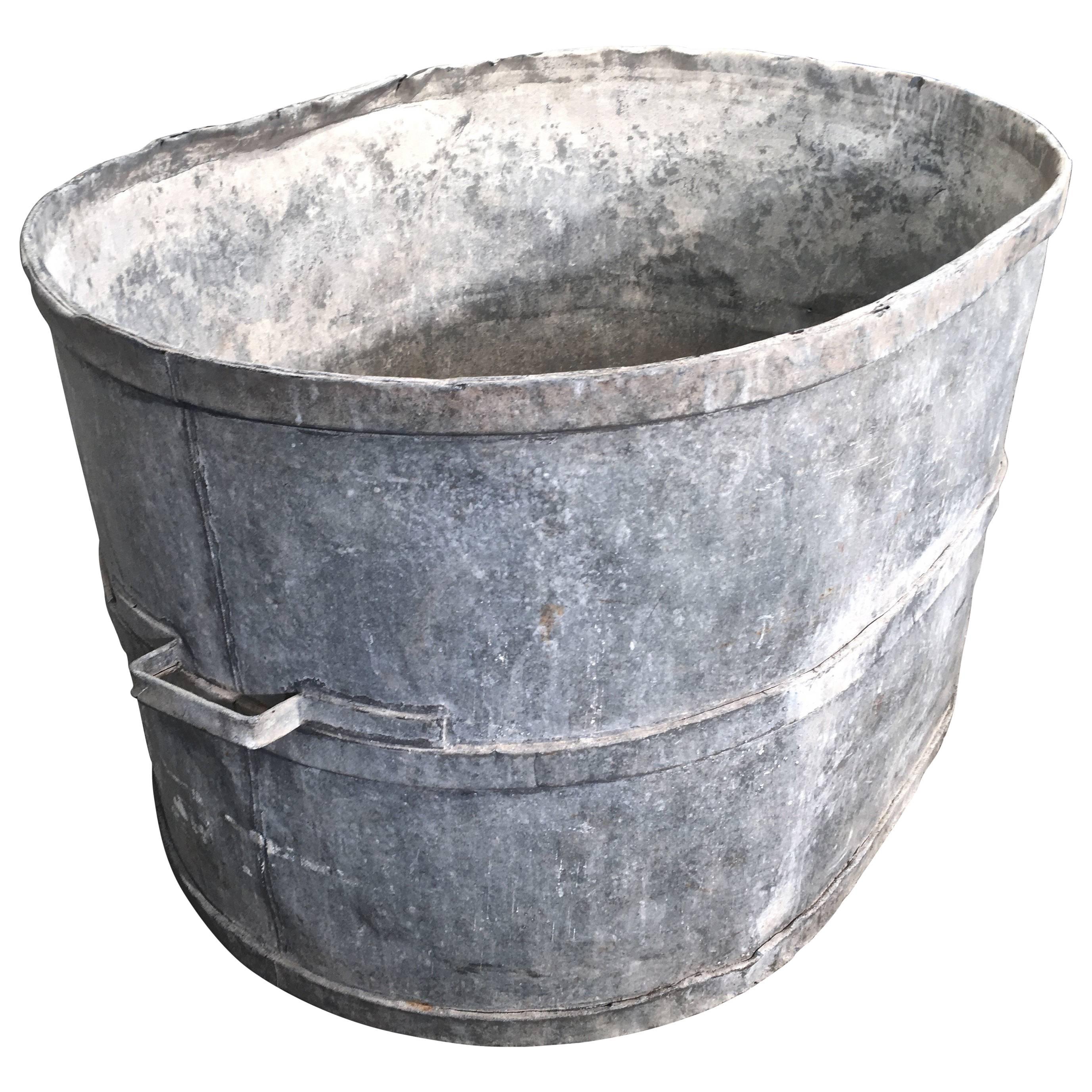 Very Large Oval French Zinc Tub Planter or Fountain For Sale