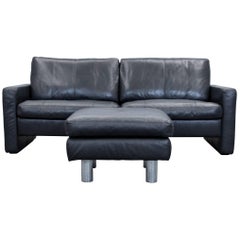 COR Conseta Designer Sofa Set Leather Black Two-Seat Couch Modern