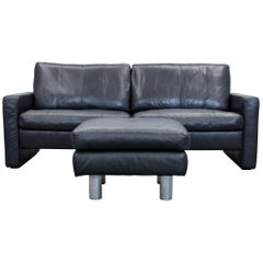 COR Conseta Designer Sofa-Set aus schwarzem Leder und schwarzer zweisitziger Couch, modern