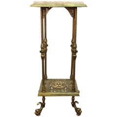 American Victorian Brass Pedestal with Marble Top