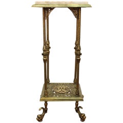 American Victorian Brass Pedestal with Marble Top