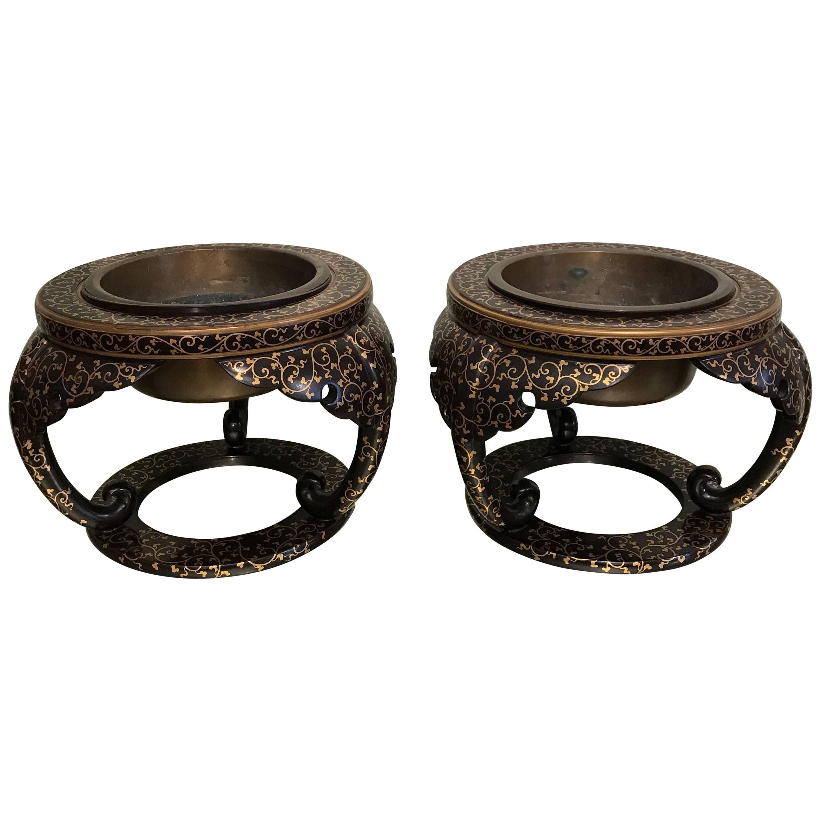 Pair of Japanese Lacquer Braziers For Sale