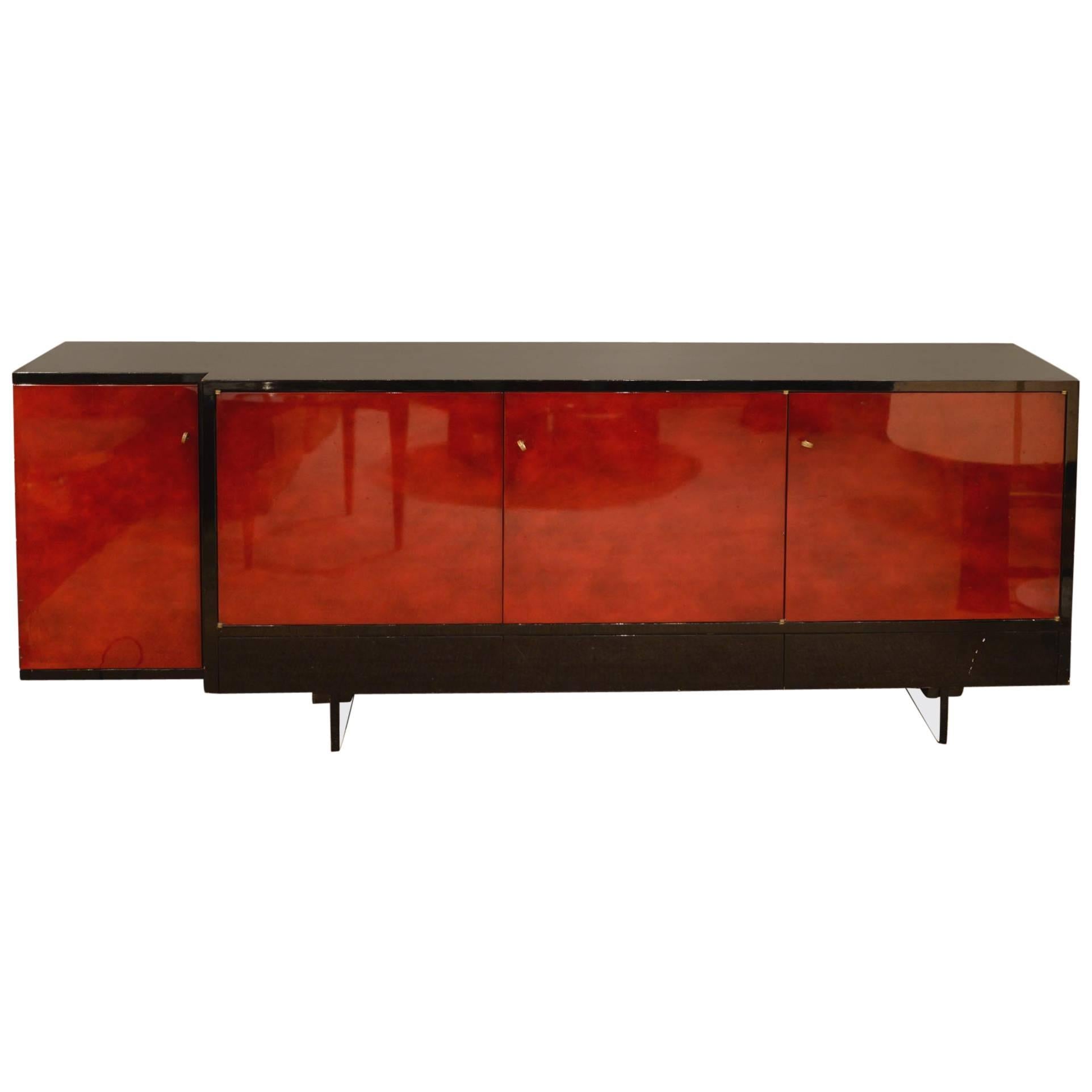 Sideboard by Raphael in Beka Lacquered Wood and Glass, 1950s