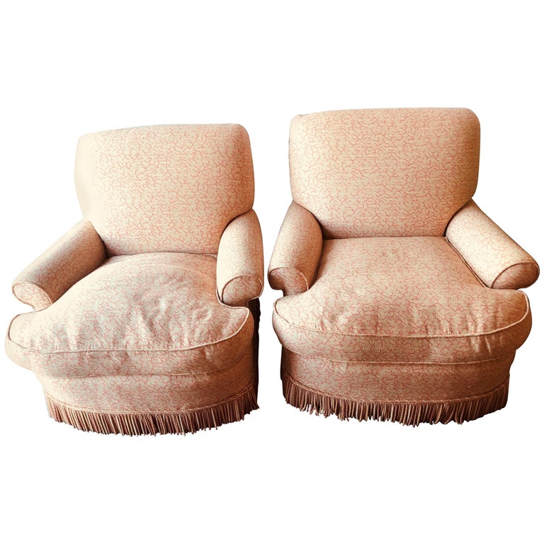 Pair of Overstuffed Arm or Lounge Chairs For Sale at 1stdibs