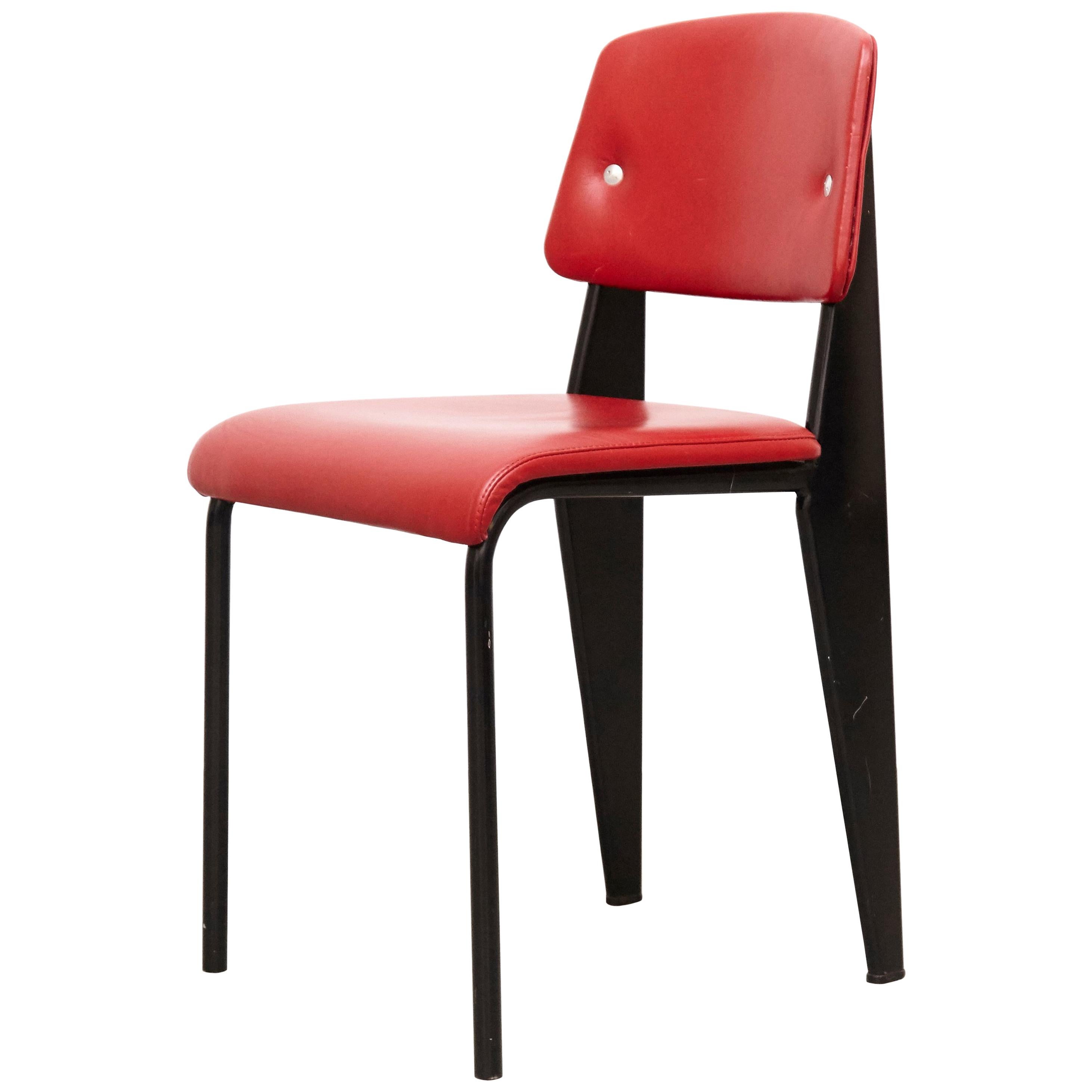 Jean Prouvé Mid Century Modern Red Upholstered Standard Chair, circa 1950