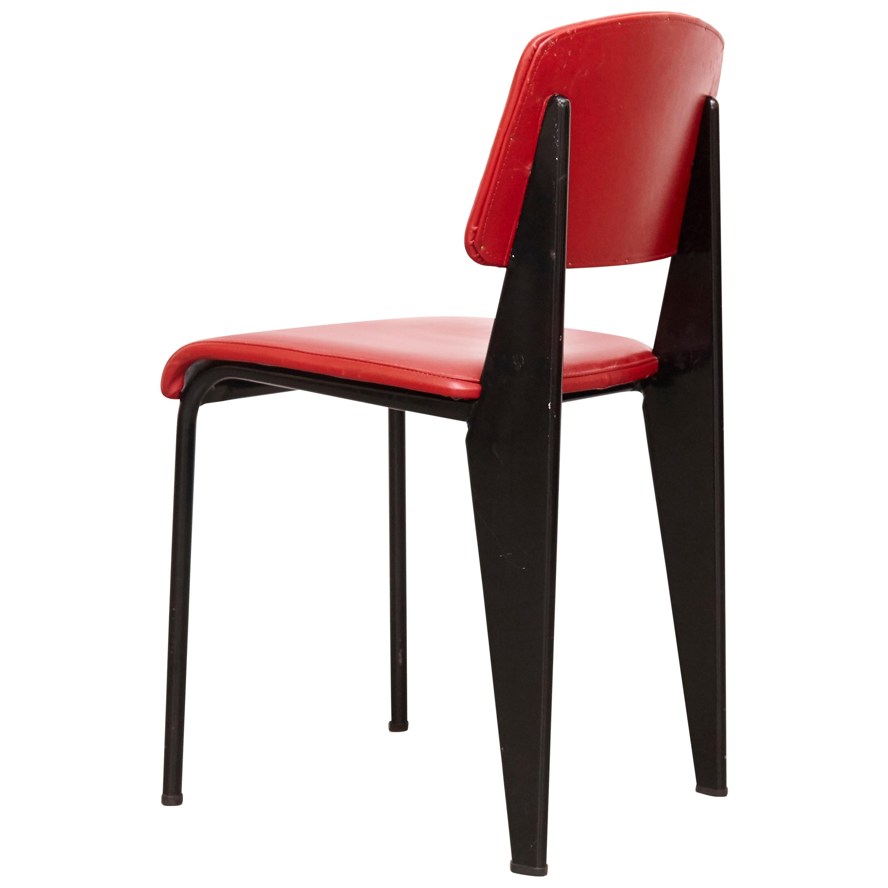 Jean Prouvé Mid-Century Modern Red Upholstered Standard Chair, circa 1950