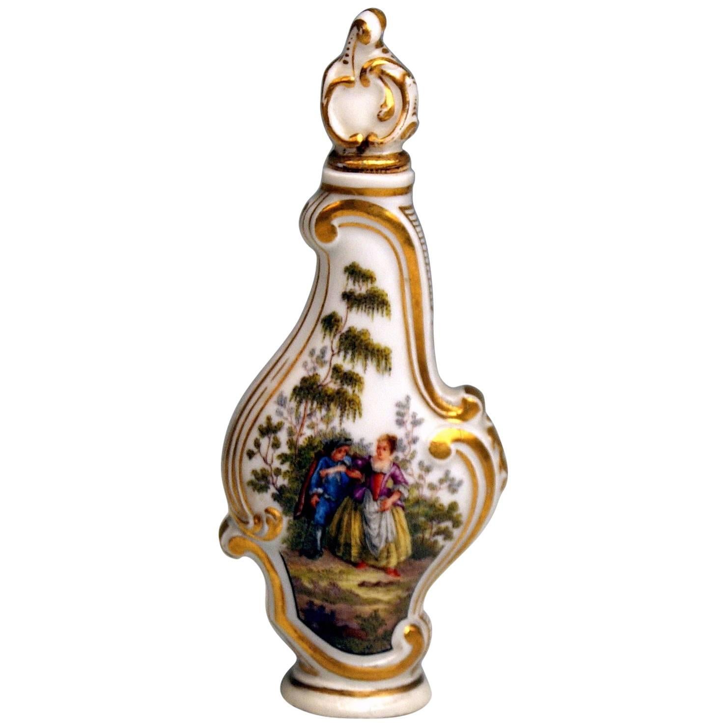 Bouteille à parfum de Meissen Rocaille En Miniature - Pictures de Watteau peintes en vente