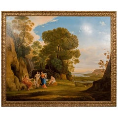 20th Century Painting, Oil on Canvas in Fine Gilt Frame, Figures in Landscape