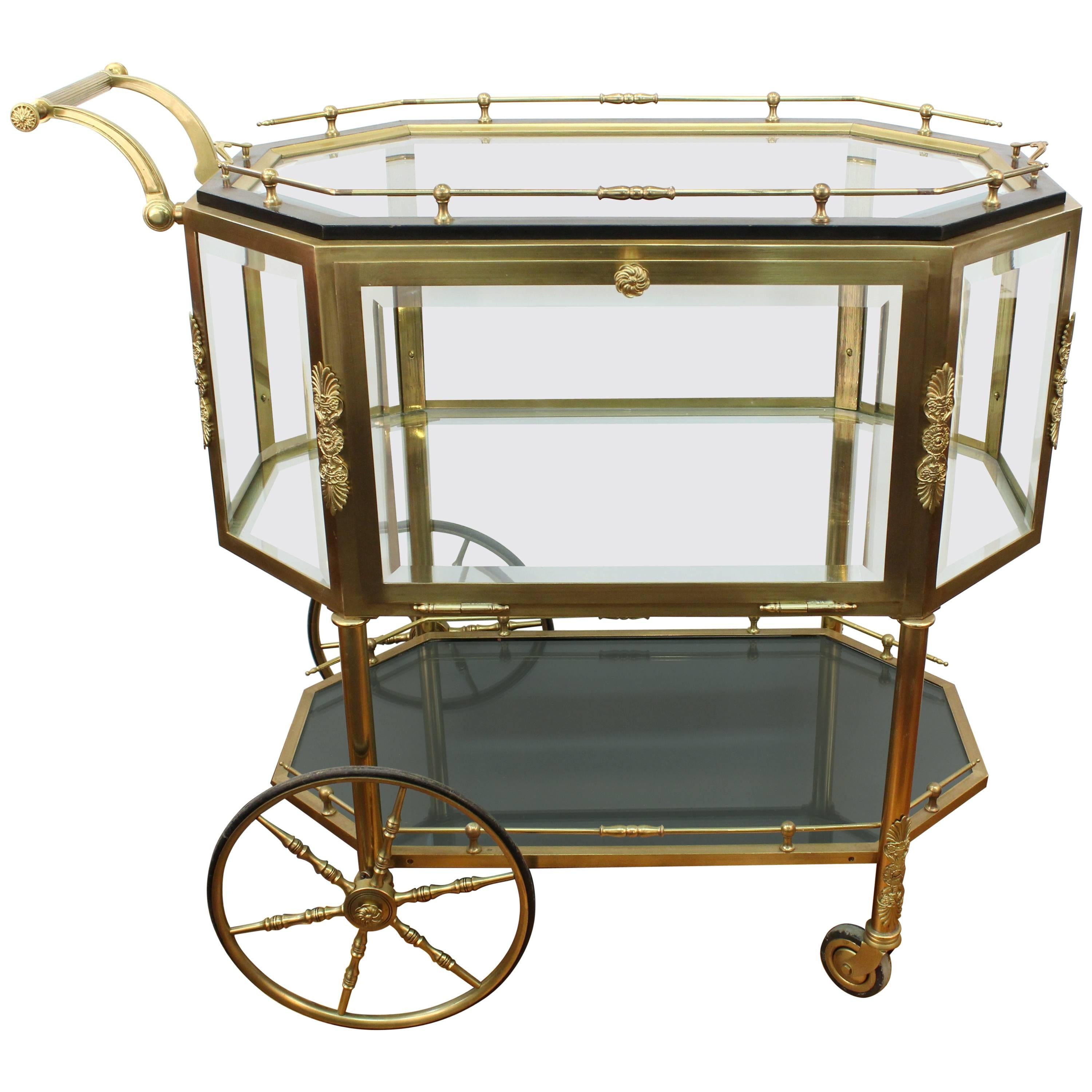 French Neoclassical Style Brass Pastry Cart or Tea Trolley