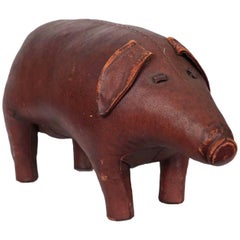 Stitched Leather Pig Footstool Ottoman by Dimitri Osmera for Abercrombie & Fitch