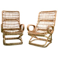 Pair of 1960 Wicker Armchairs by Tito Agnoli