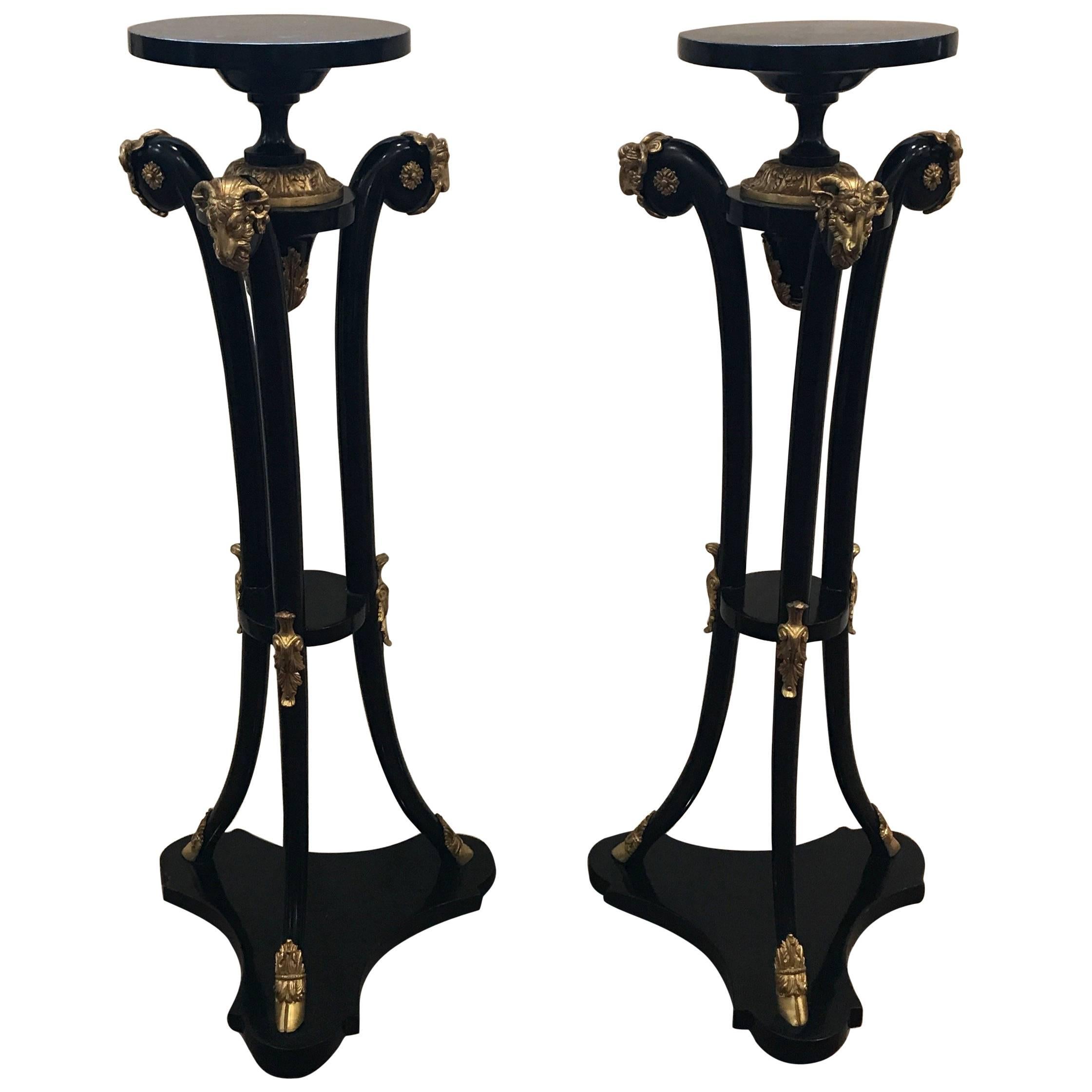 Pair of Empire Style Ebonized Pedestals