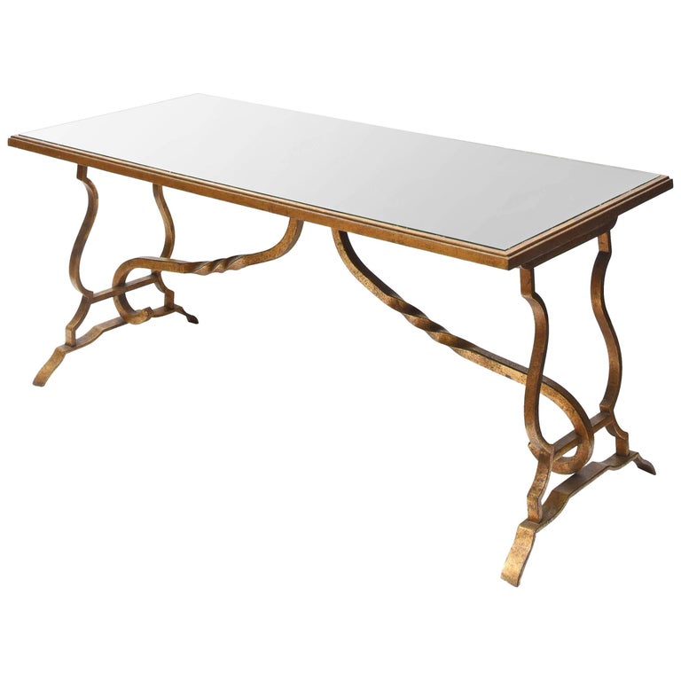 French Wrought Iron and Antiqued Mirror Coffee Table For Sale at 1stdibs