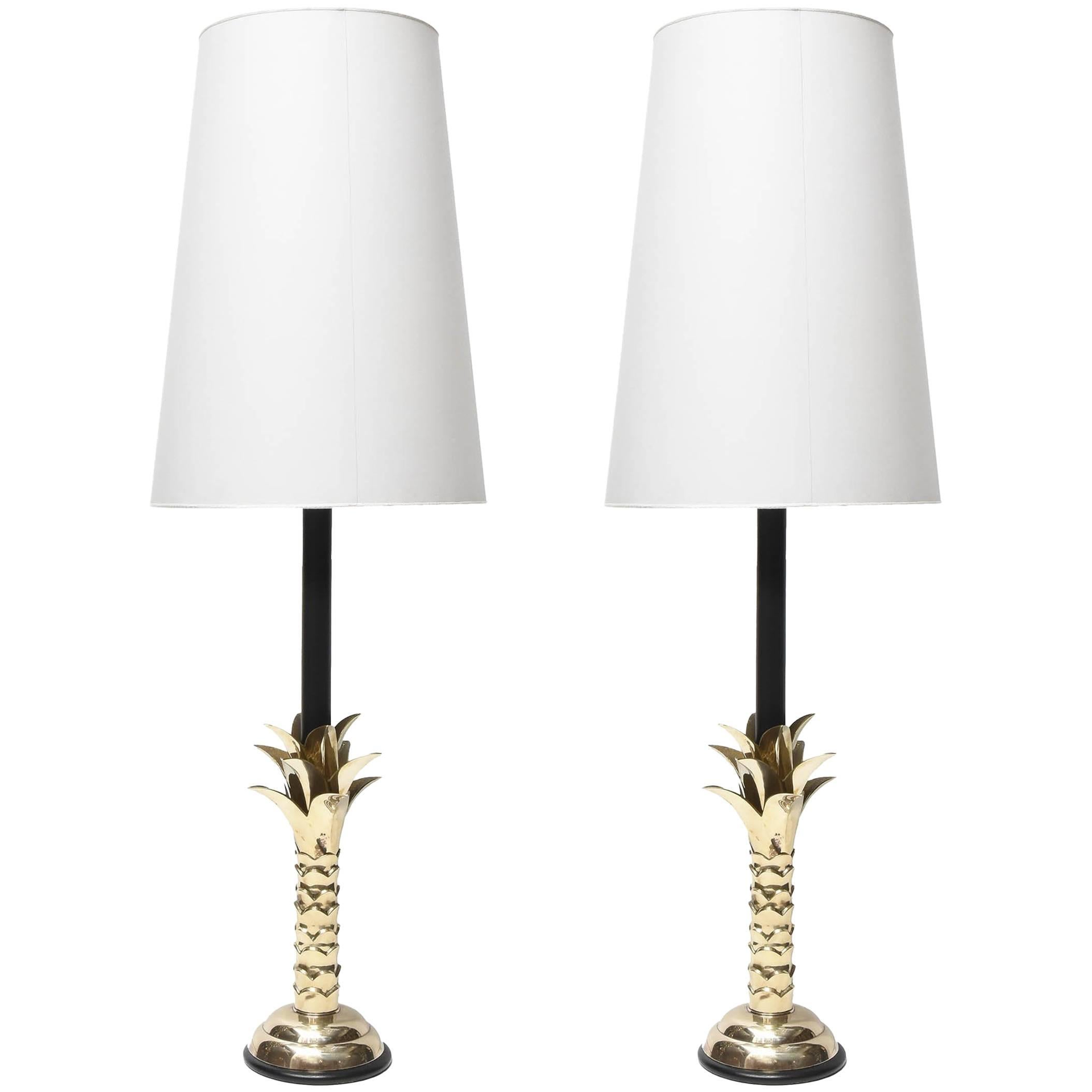 Pair of Gold Palms Table Lamps For Sale