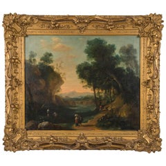 Giltwood Framed Oil on Canvas Landscape Painting, Late 18th Century, France