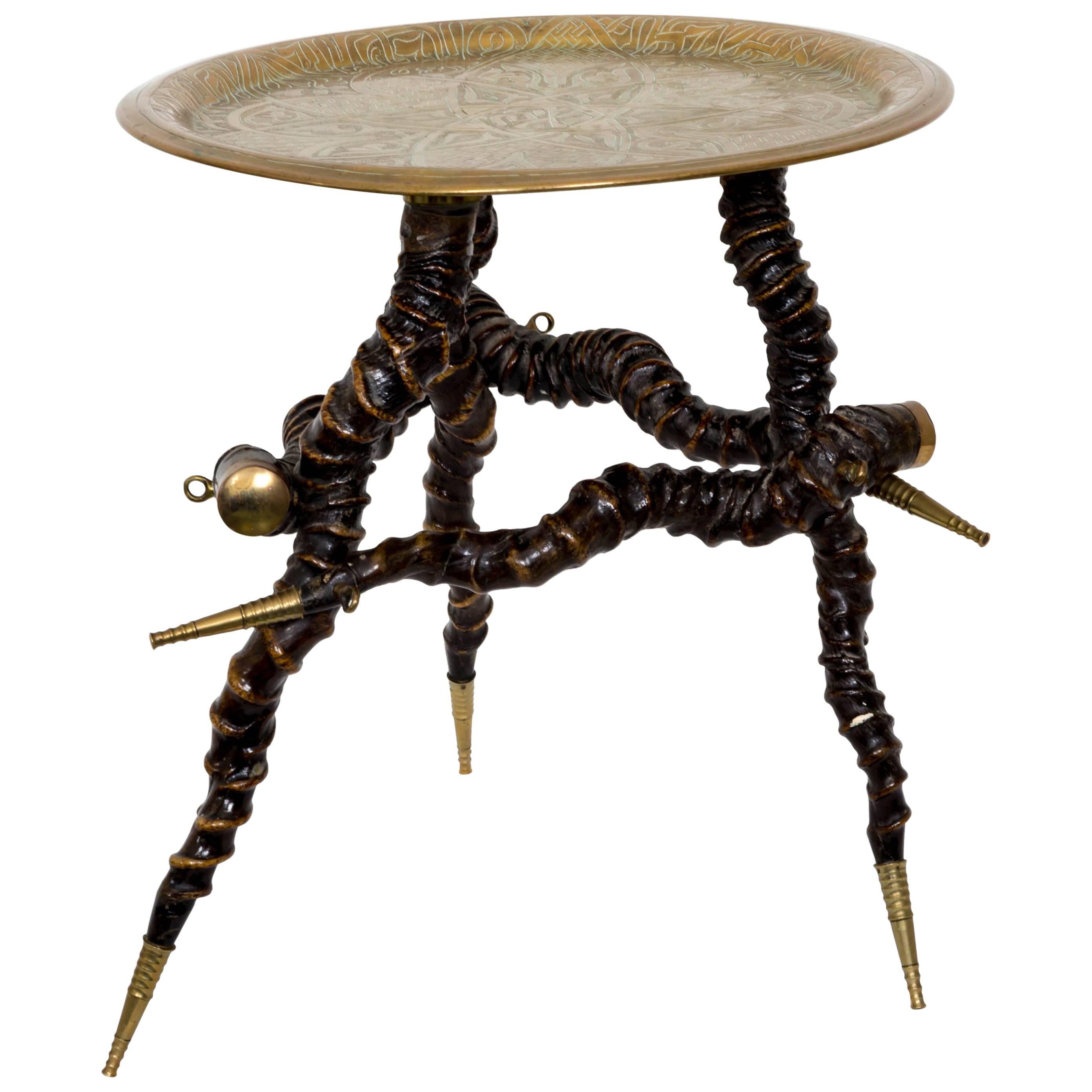 Vintage Twisted Horn Occasional Table with Brass Top and Feet