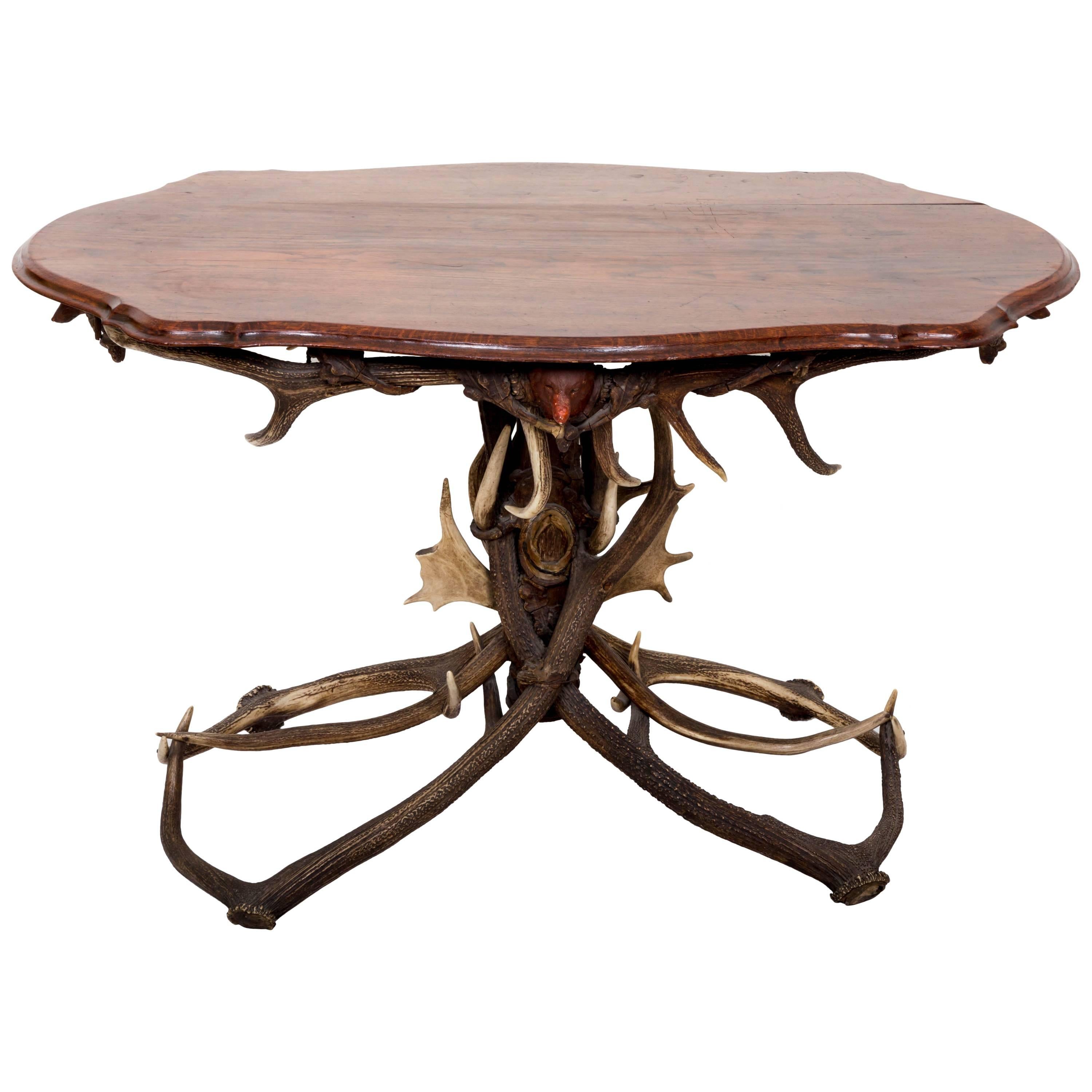French Antler Table with Shaped Top For Sale