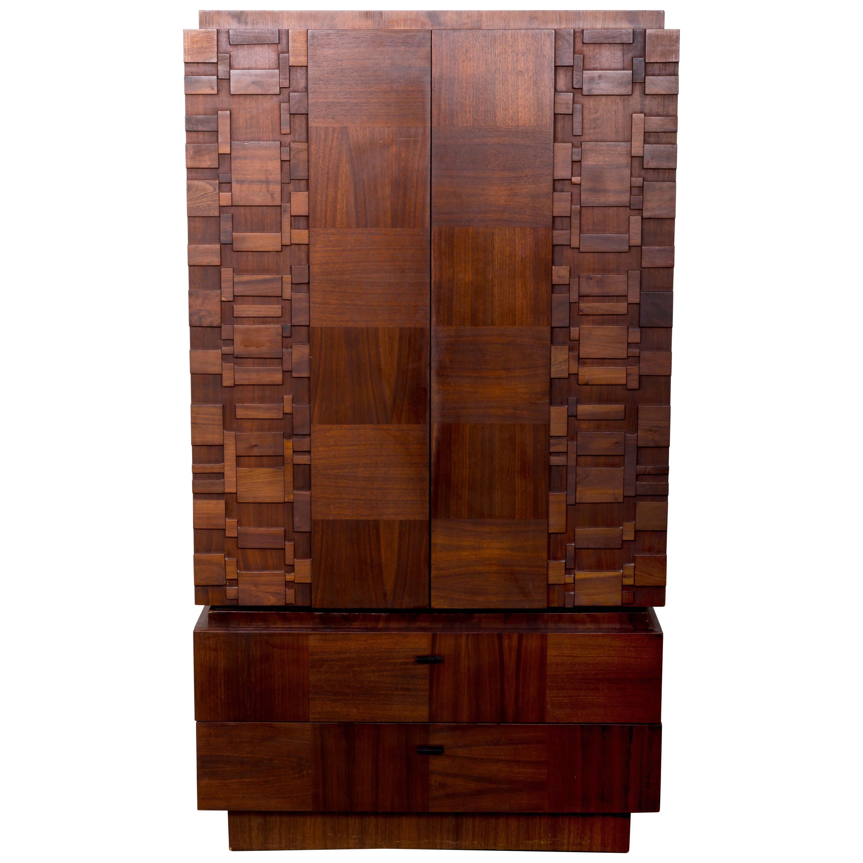 Midcentury Tall Mosaic Wooden Patchwork Dresser