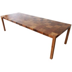 Milo Baughman Patchwork Burl Wood Parsons Extension Dining Table