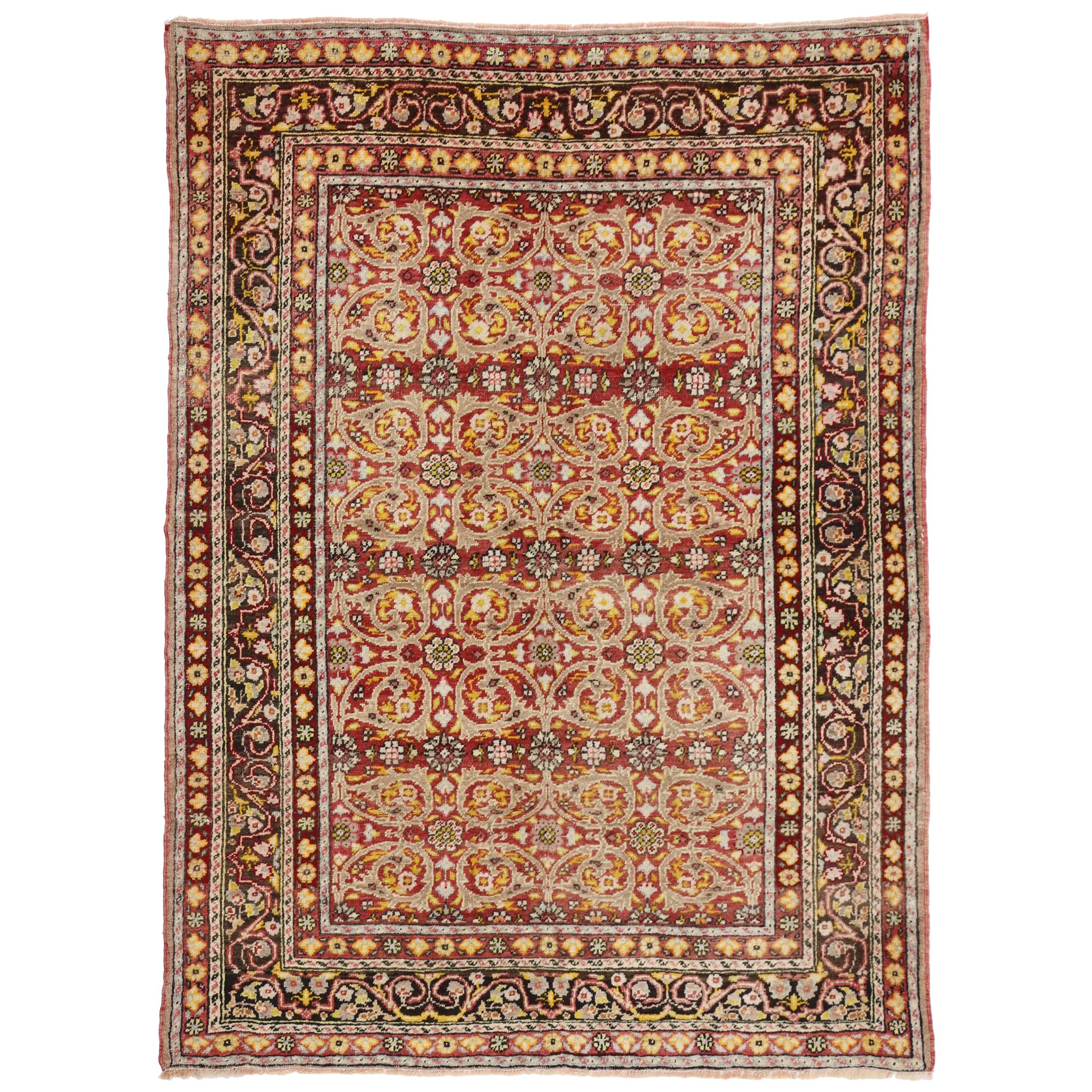 Vintage Turkish Oushak Rug with Traditional Style 