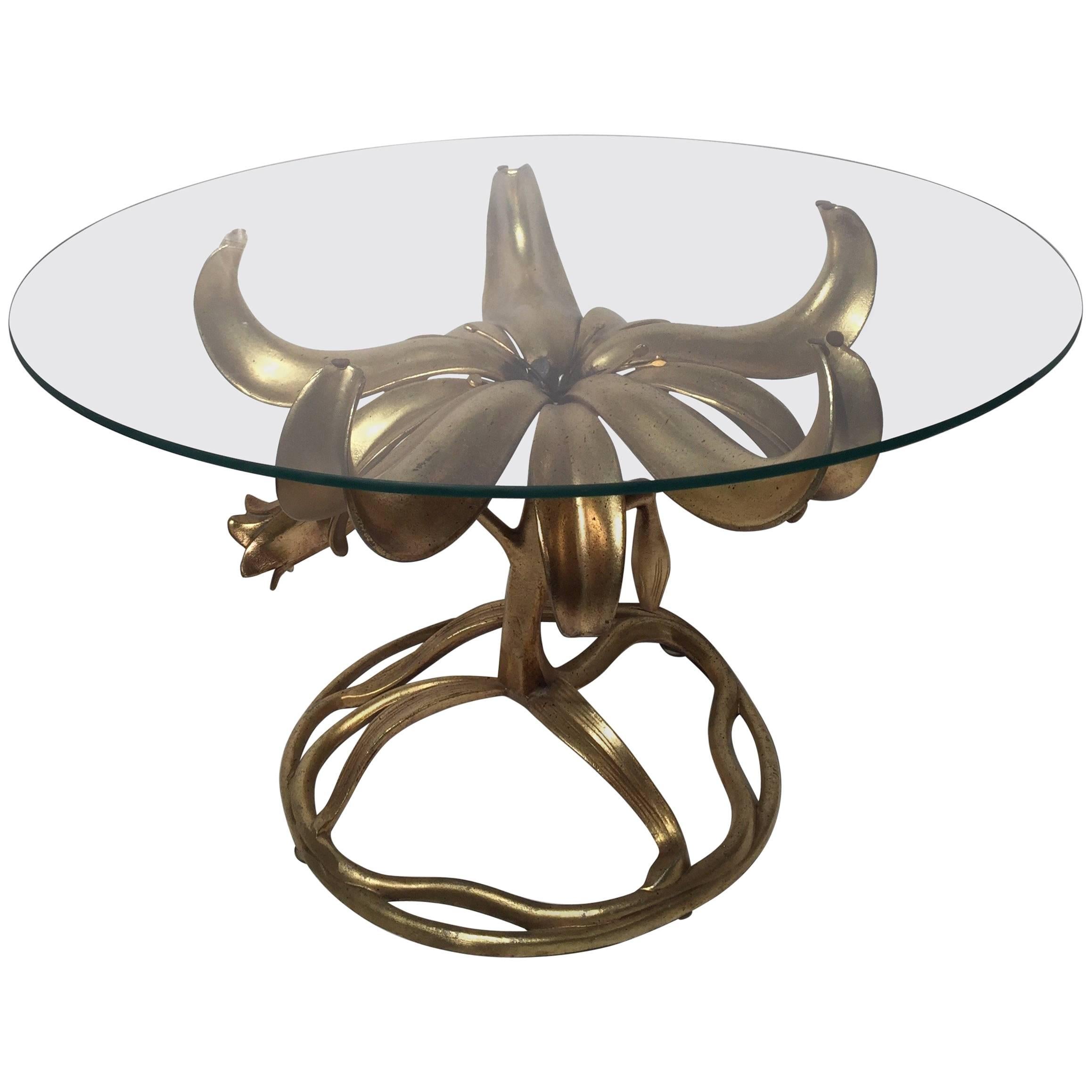 Round Glass Top Lily Table by Arthur Court
