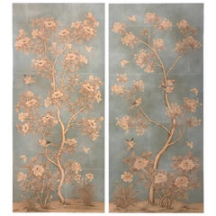 Pair of Gracie Hand-Painted Wallpaper Panels