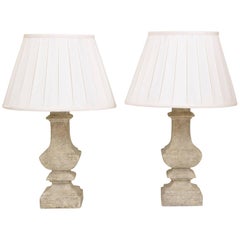 Pair of Carved Stone Baluster Lamps with Silk Shades