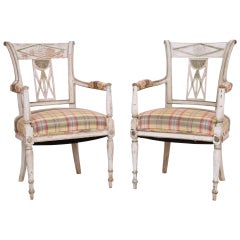 Pair of Antique Italian Carved and Paint Decorated Armchairs