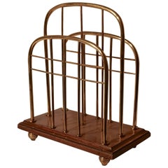 Elegant Victorian Brass and Oak Magazine Rack