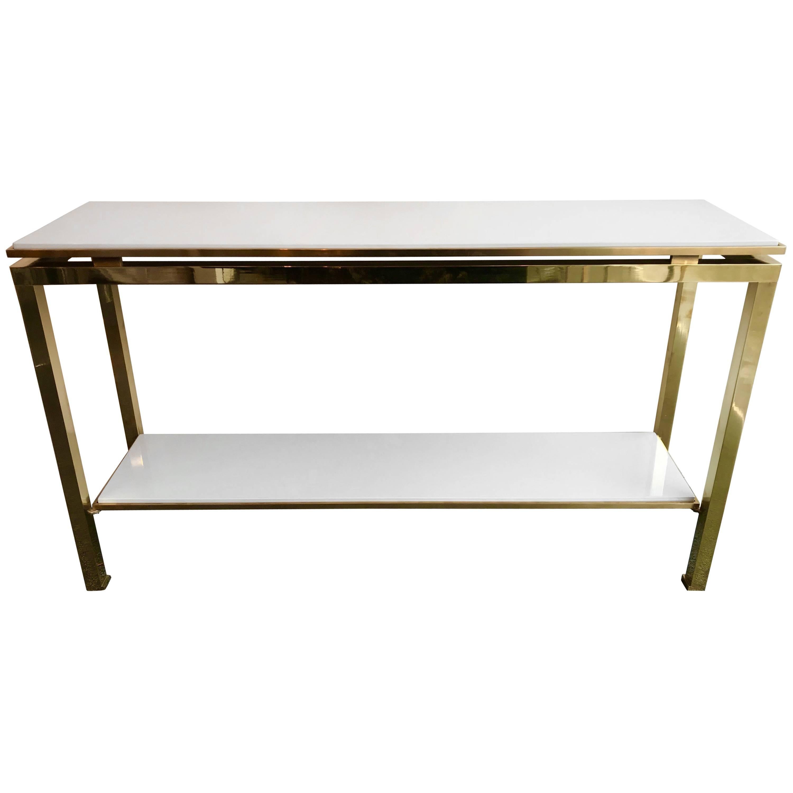 Brass Console Table Lacquered by Guy Lefevre for Maison Jansen, France, 1970s