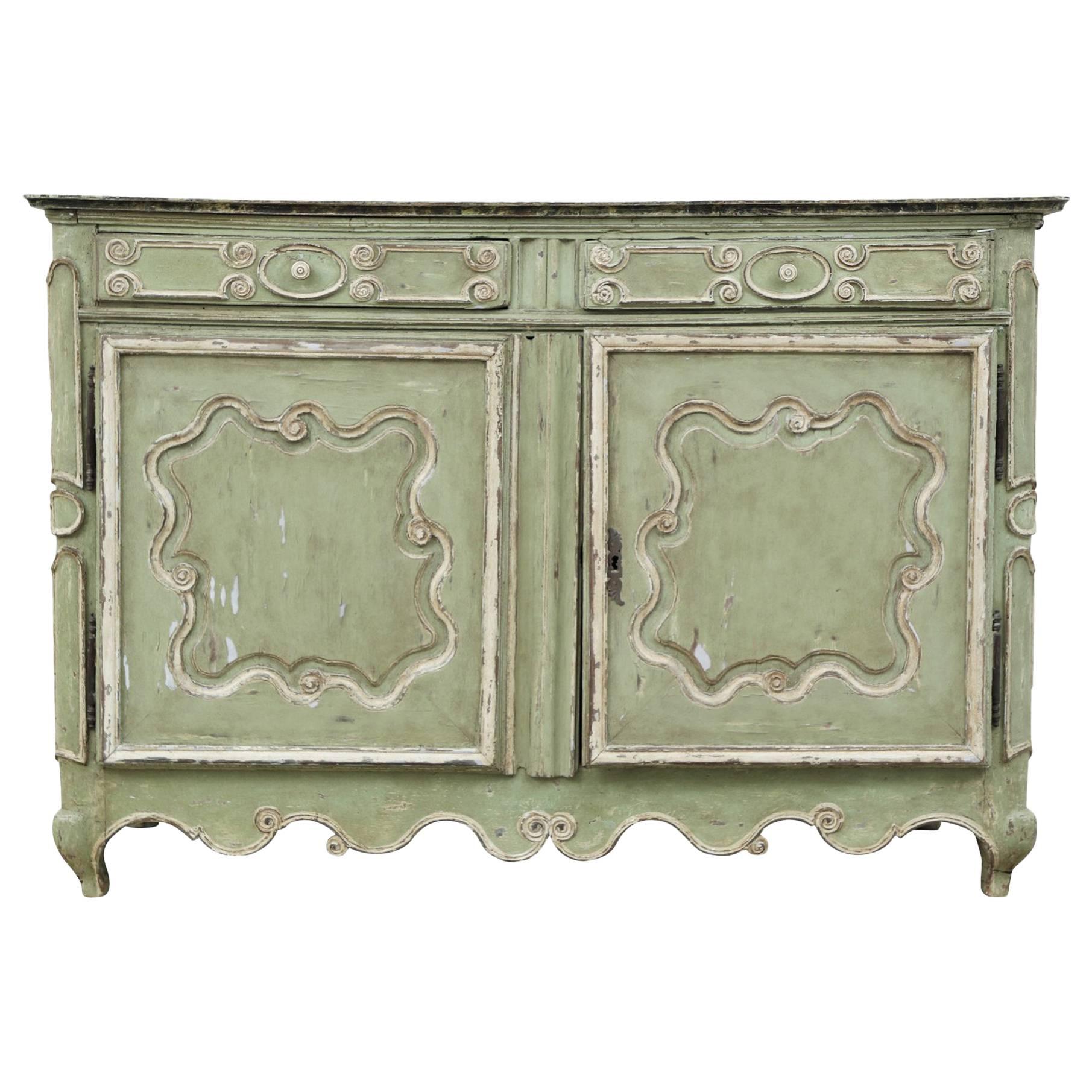 French Provincial Green Paint Decorated Cabinet, Early 19th Century