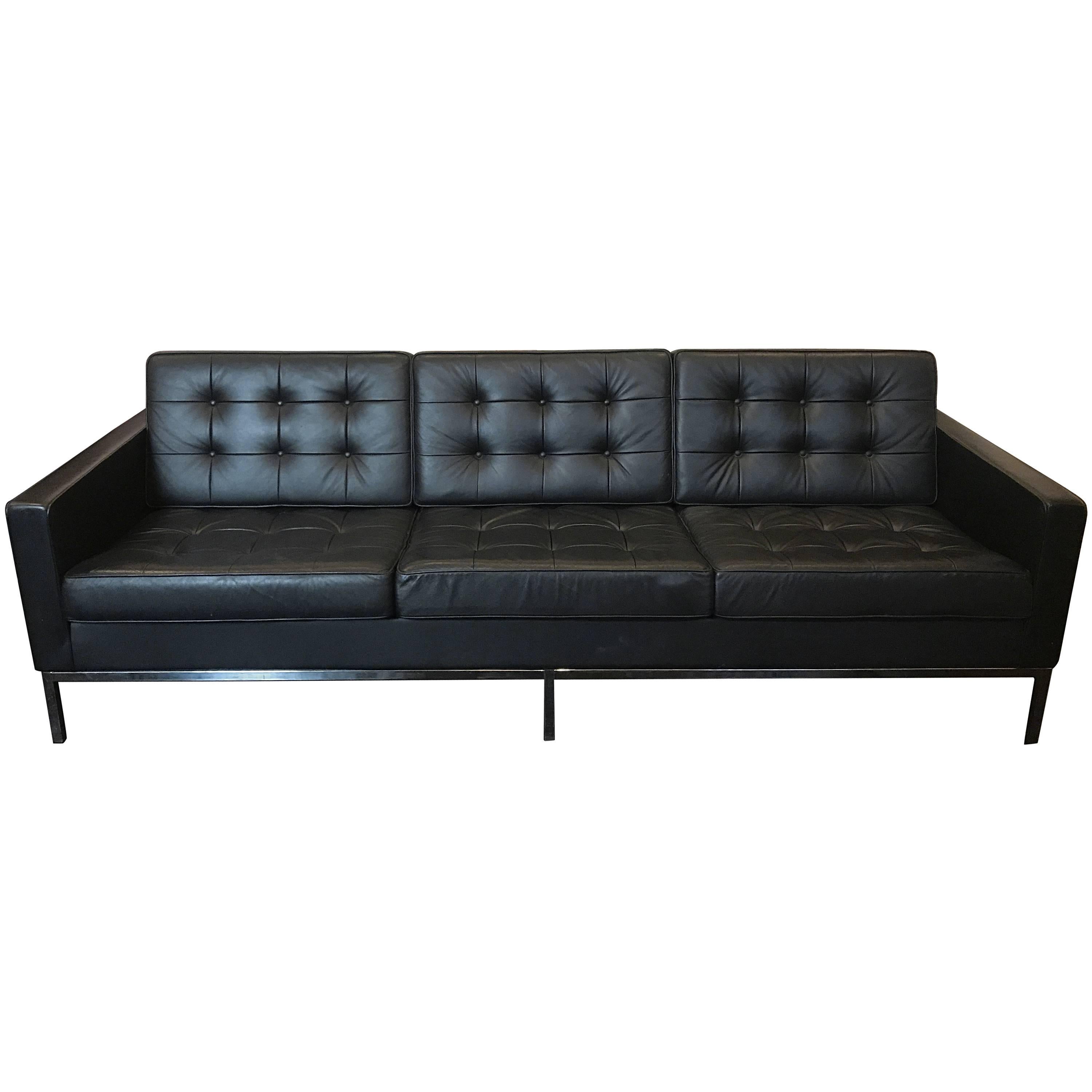 Florence Knoll Three-Seat Sofa Black Leather