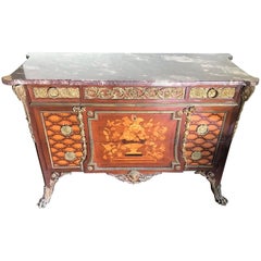 French Louis XV Style Marquetry Inlaid and Bronze-Mounted Commode