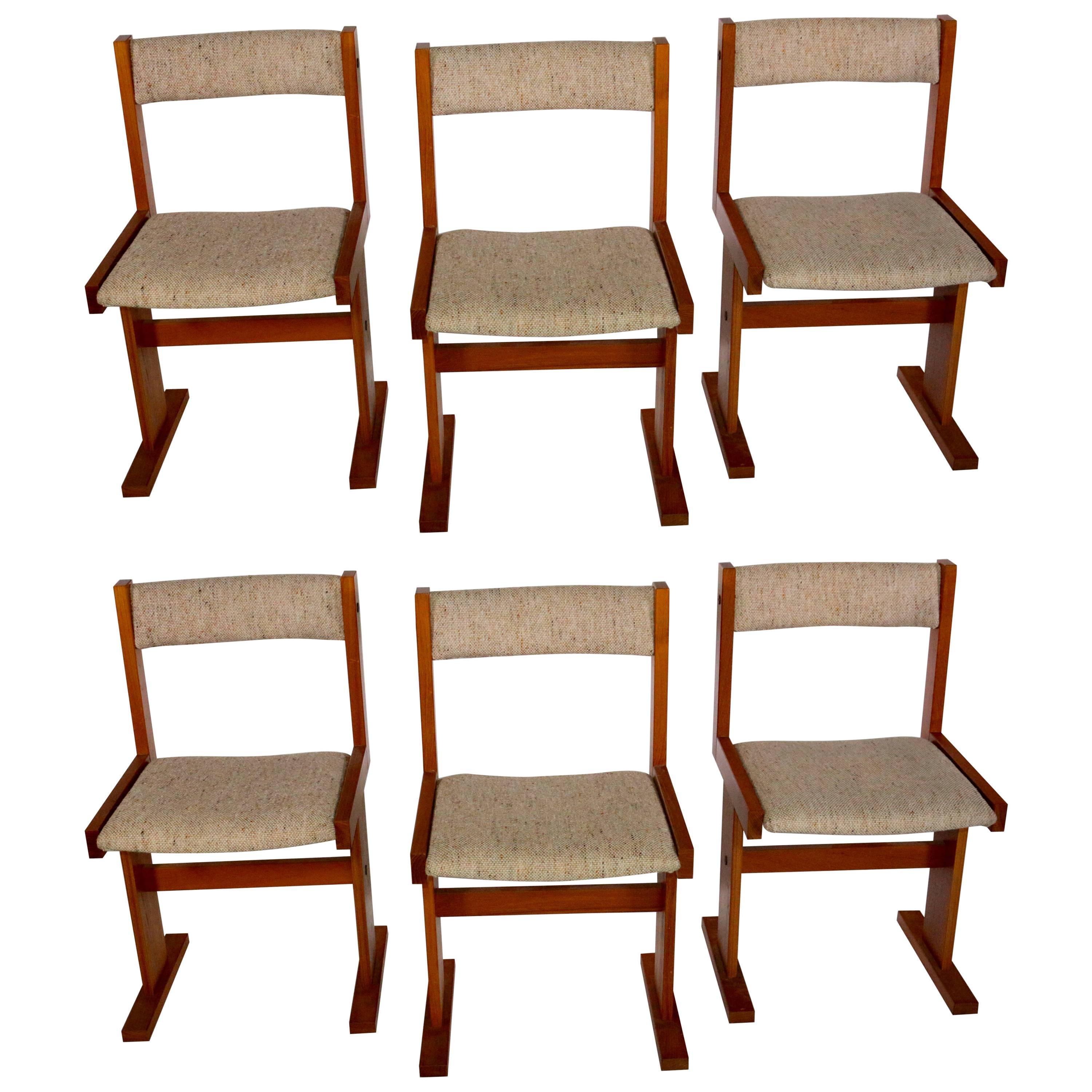 Set of Six Mid-Century Modern Danish Teak and Linen Dining Chairs