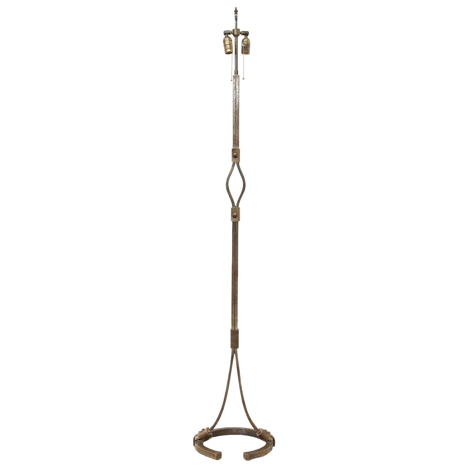 Heavy Polished and Forged Steel Floor Lamp For Sale