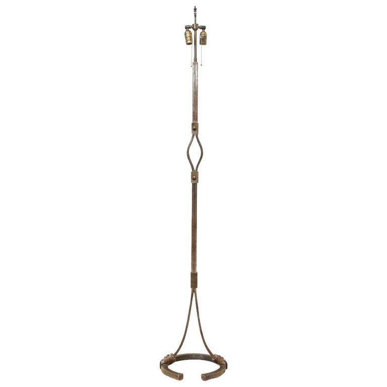 Heavy Polished Steel Floor Lamp For Sale