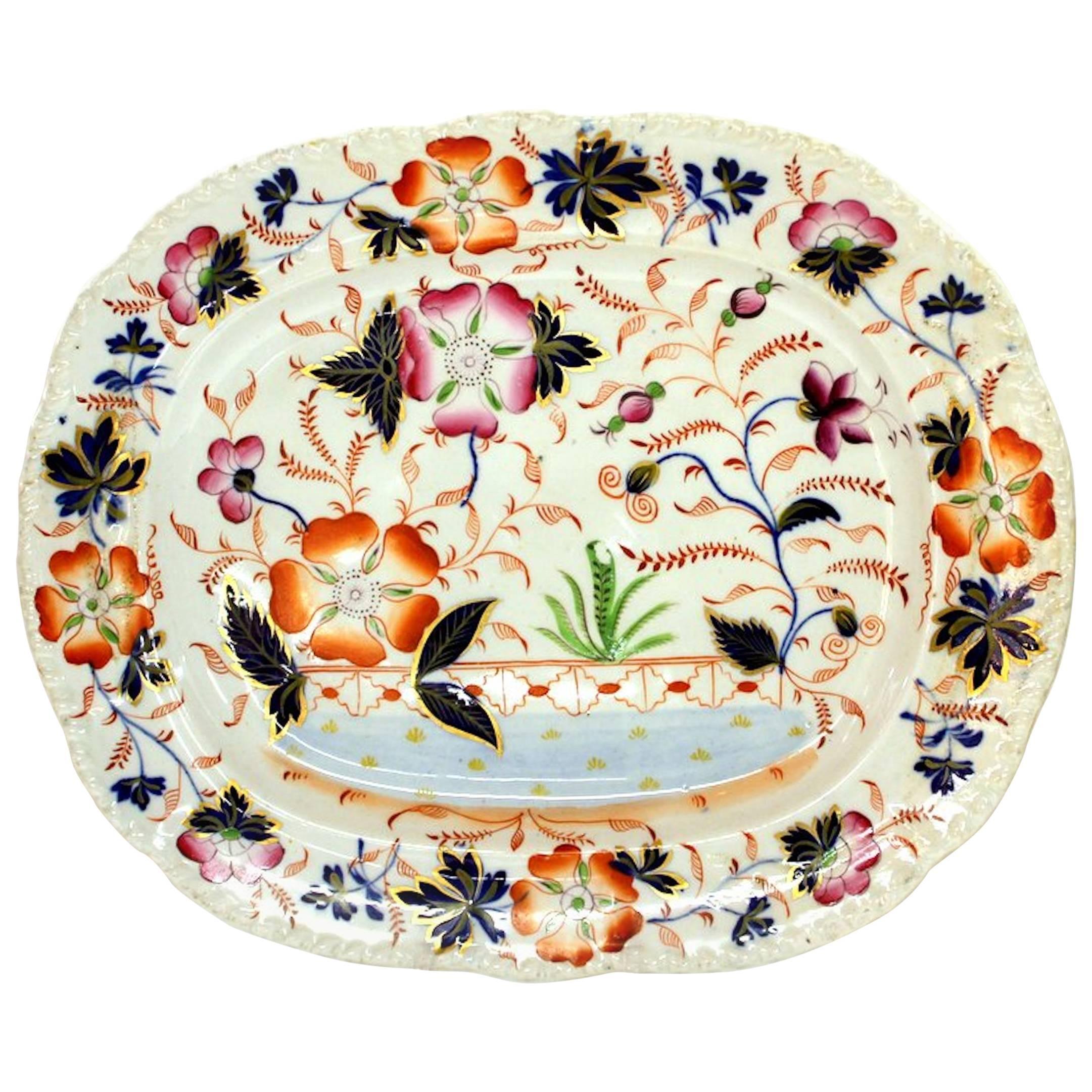 Antique English Hand-Painted Ridgway Ironstone Imari Decor Platter For Sale