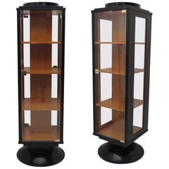 Pair of Art Deco Black and Maple Wood Italian Showcases, 1930