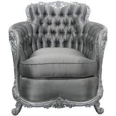 Carved Rococo Style Silver Tufted Chair 4