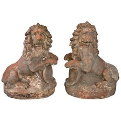 Pair of 19th Century Terracotta Lions